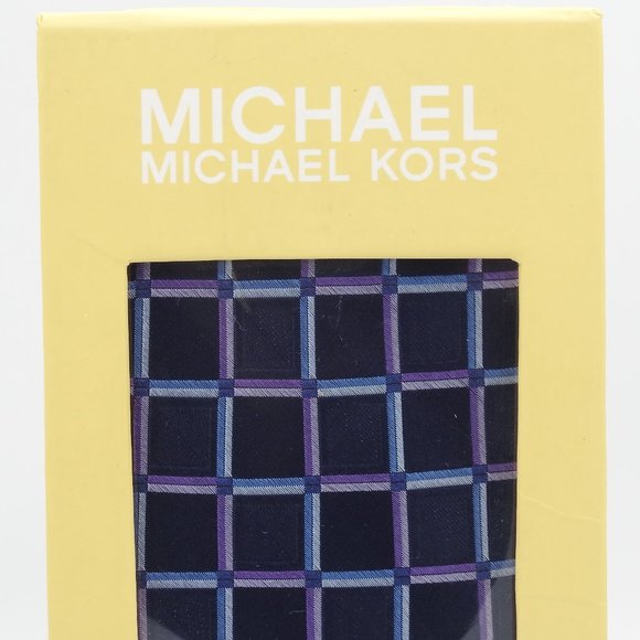 Michael Kors Navy Blue Purple Checker Neck Tie - Picture 4 of 7